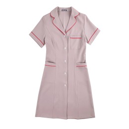 Customized Short Sleeve Grey Long Nurse Dress Fashion Design Slim Waist Pink Side Skin Management Nurse Dress Center SKU047 Customized Short Sleeve Grey Long Nurse Dress Fashion Design Slim Waist Pink Side Skin Management Nurse Dress Center SKU047